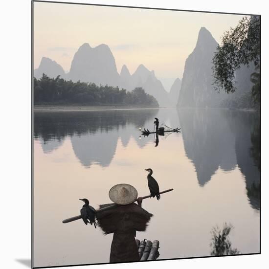 Cormorant fishermen in Li River-Martin Puddy-Mounted Photographic Print