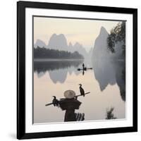 Cormorant fishermen in Li River-Martin Puddy-Framed Photographic Print