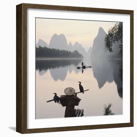 Cormorant fishermen in Li River-Martin Puddy-Framed Photographic Print