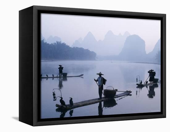 Cormorant Fishermen, Li River, Yangshou, Guilin, Guangxi Province, China-Steve Vidler-Framed Stretched Canvas