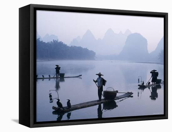 Cormorant Fishermen, Li River, Yangshou, Guilin, Guangxi Province, China-Steve Vidler-Framed Stretched Canvas