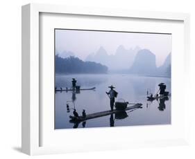 Cormorant Fishermen, Li River, Yangshou, Guilin, Guangxi Province, China-Steve Vidler-Framed Photographic Print