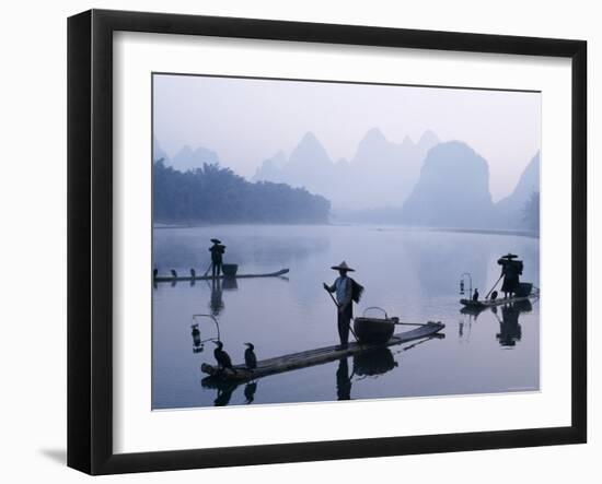 Cormorant Fishermen, Li River, Yangshou, Guilin, Guangxi Province, China-Steve Vidler-Framed Photographic Print