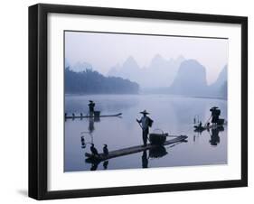 Cormorant Fishermen, Li River, Yangshou, Guilin, Guangxi Province, China-Steve Vidler-Framed Photographic Print