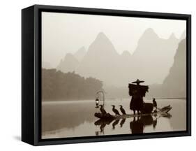 Cormorant Fishermen, Li River, Yangshou, Guilin, Guangxi Province, China-Steve Vidler-Framed Stretched Canvas