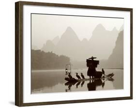 Cormorant Fishermen, Li River, Yangshou, Guilin, Guangxi Province, China-Steve Vidler-Framed Photographic Print