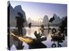 Cormorant Fishermen, Li River, Yangshuo, Guangxi, China-Peter Adams-Stretched Canvas