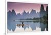 Cormorant Fishing at Dusk, Li River, Guangxi, China-Walter Bibikow-Framed Photographic Print