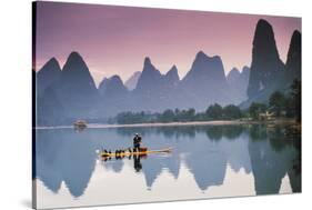 Cormorant Fishing at Dusk, Li River, Guangxi, China-Walter Bibikow-Stretched Canvas
