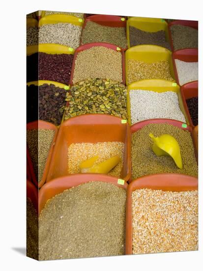 Corn and Grains Displayed in Market, Cuzco, Peru-Merrill Images-Stretched Canvas