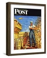 "Corn Harvest," Saturday Evening Post Cover, October 9, 1948-Mead Schaeffer-Framed Premium Giclee Print