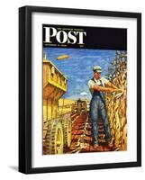 "Corn Harvest," Saturday Evening Post Cover, October 9, 1948-Mead Schaeffer-Framed Premium Giclee Print