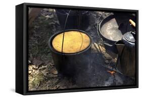 Cornbread and Coffee on a Campfire, Confederate Living History Demonstration, Shiloh, Tennessee-null-Framed Stretched Canvas