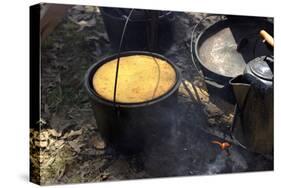 Cornbread and Coffee on a Campfire, Confederate Living History Demonstration, Shiloh, Tennessee-null-Stretched Canvas