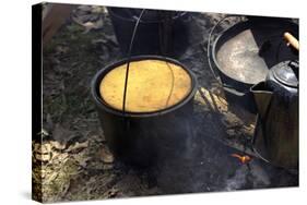 Cornbread and Coffee on a Campfire, Confederate Living History Demonstration, Shiloh, Tennessee-null-Stretched Canvas
