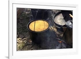 Cornbread and Coffee on a Campfire, Confederate Living History Demonstration, Shiloh, Tennessee-null-Framed Photographic Print