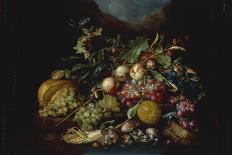 Peaches, Oranges, Grapes and Langoustines on a Pewter Plate and a Conical Roemer on a Box on a…-Cornelis De Heem-Framed Stretched Canvas