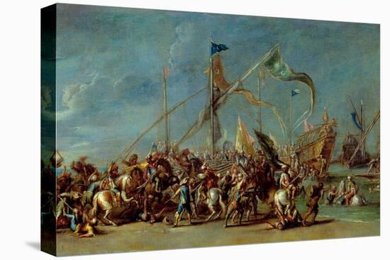 Cornelis de Wael / 'Landing and combat', 17th century, Flemish School, Oil on canvas, 62 cm x 11...-CORNELIS DE WAEL-Stretched Canvas