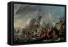 Cornelis de Wael / 'Naval combat between Spaniards and Turks', 17th century, Flemish School, Oil...-CORNELIS DE WAEL-Framed Stretched Canvas