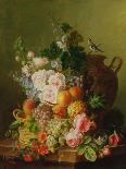 Still Life of Fruits and Flowers in a Wicker Basket on a Ledge.-Cornelis van Spaendonck-Framed Giclee Print