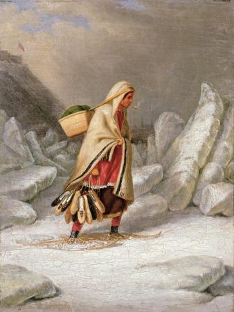An Indian Woman Wearing Snowshoes