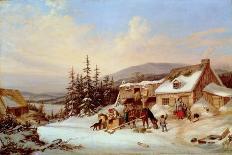 Habitants by a Frozen River-Cornelius Krieghoff-Stretched Canvas