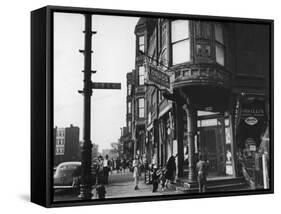 Corner Drugstore and Pedestrian Traffic on W. Oak St. in the Italian Section of Chicago-Gordon Coster-Framed Stretched Canvas