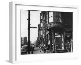 Corner Drugstore and Pedestrian Traffic on W. Oak St. in the Italian Section of Chicago-Gordon Coster-Framed Photographic Print