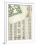 Corner of American Dollar Bill on Newspaper Stock Market Report-null-Framed Photographic Print