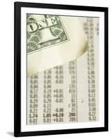 Corner of American Dollar Bill on Newspaper Stock Market Report-null-Framed Photographic Print