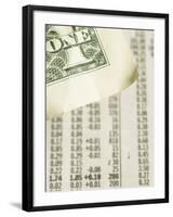 Corner of American Dollar Bill on Newspaper Stock Market Report-null-Framed Photographic Print