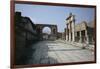 Corner of Forum and Arch of Tiberius, Pompeii, UNESCO World Heritage Site, Campania, Italy-Walter Rawlings-Framed Photographic Print