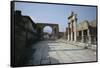 Corner of Forum and Arch of Tiberius, Pompeii, UNESCO World Heritage Site, Campania, Italy-Walter Rawlings-Framed Stretched Canvas