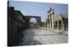 Corner of Forum and Arch of Tiberius, Pompeii, UNESCO World Heritage Site, Campania, Italy-Walter Rawlings-Stretched Canvas