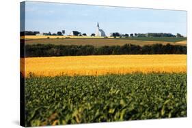 Cornfield with Church in Background-null-Stretched Canvas