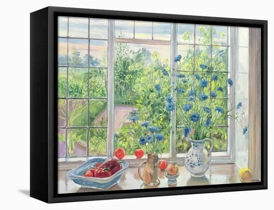 Cornflowers and Kitchen Garden-Timothy Easton-Framed Stretched Canvas