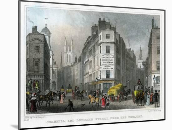 Cornhill and Lombard Street from Poultry, City of London, 1830-S Lacey-Mounted Giclee Print