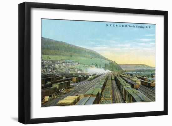 Corning, New York - New York Central and Hudson River Railroad Yards-Lantern Press-Framed Art Print