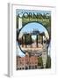 Corning, New York - Town Montage-Lantern Press-Framed Art Print