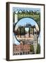 Corning, New York - Town Montage-Lantern Press-Framed Art Print