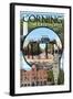 Corning, New York - Town Montage-Lantern Press-Framed Art Print