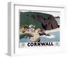 Cornwall Cliff and Harbour-null-Framed Art Print