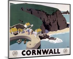 Cornwall Cliff and Harbour-null-Mounted Art Print