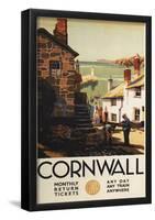 Cornwall, England - Street Scene With Two Men Working Railway Poster-null-Framed Poster