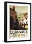 Cornwall, England - Street Scene with Two Men Working Railway Poster-Lantern Press-Framed Art Print