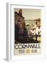 Cornwall, England - Street Scene with Two Men Working Railway Poster-Lantern Press-Framed Art Print