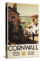 Cornwall, England - Street Scene with Two Men Working Railway Poster-Lantern Press-Stretched Canvas