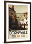 Cornwall, England - Street Scene with Two Men Working Railway Poster-Lantern Press-Framed Art Print