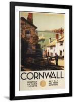 Cornwall, England - Street Scene with Two Men Working Railway Poster-Lantern Press-Framed Art Print