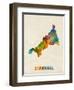 Cornwall England Watercolor Map-Michael Tompsett-Framed Art Print